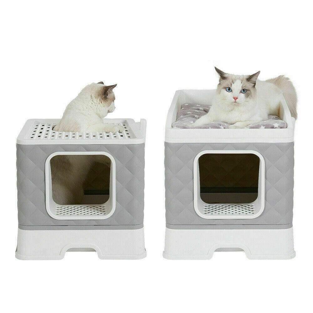 Hooded Cat Litter Box with Tray Bed