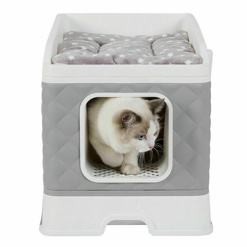 Hooded Cat Litter Box with Tray Bed