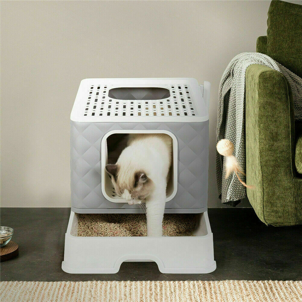 Hooded Cat Litter Box with Tray Bed