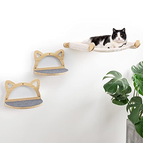Cat Wall Shelves with Hammock and Climbing Steps