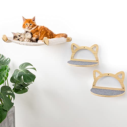 Cat Wall Shelves with Hammock and Climbing Steps