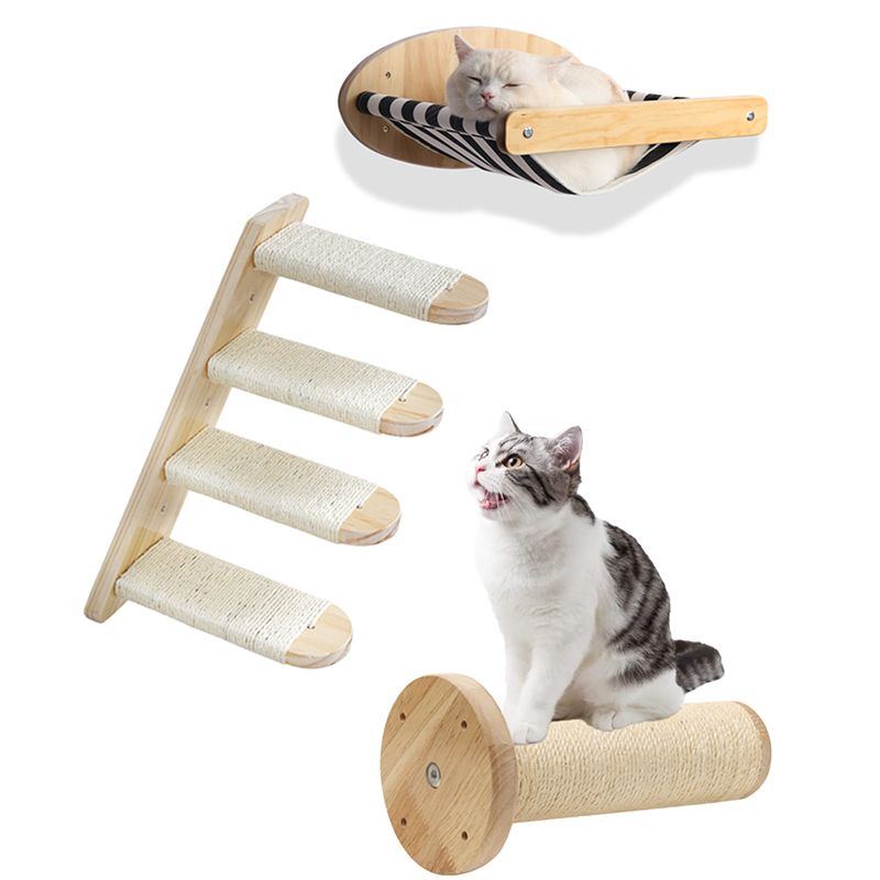 Wall-mounted Wooden Cat Shelves with Perch
