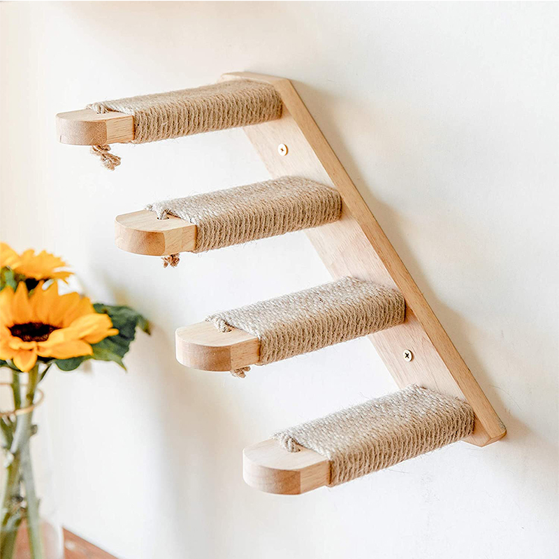 Wall-mounted Wooden Cat Shelves with Perch