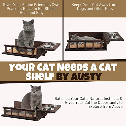 Wall-Mounted Cat Feeding Shelf with Elevated Bowls