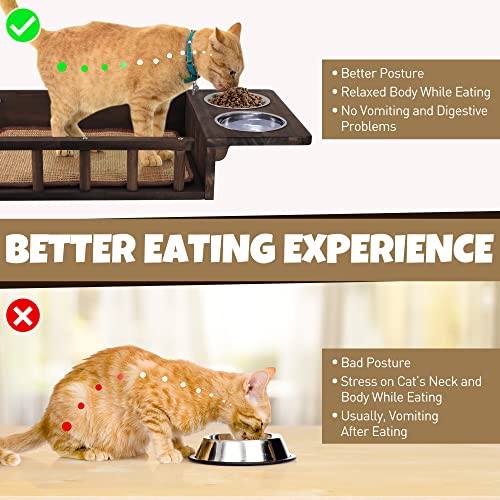 Wall-Mounted Cat Feeding Shelf with Elevated Bowls