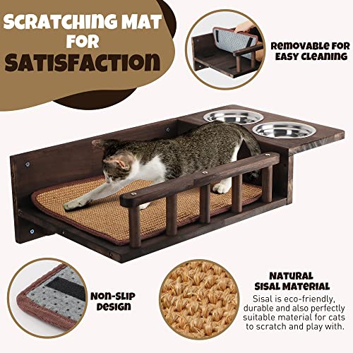 Wall-Mounted Cat Feeding Shelf with Elevated Bowls