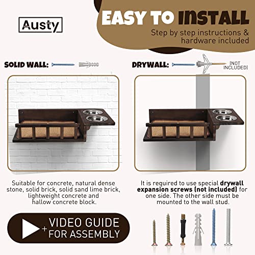 Wall-Mounted Cat Feeding Shelf with Elevated Bowls