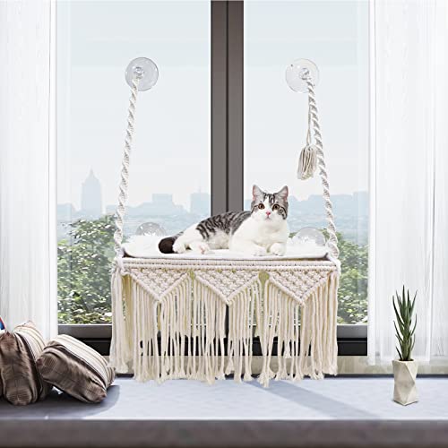 Macrame Cat Window Hammock with Suction Cups