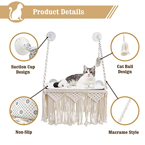 Macrame Cat Window Hammock with Suction Cups