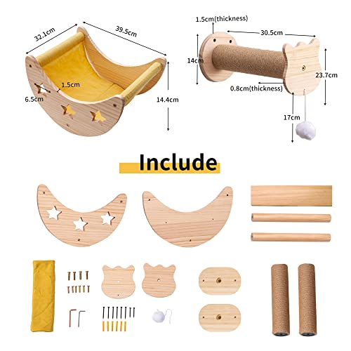 Wall-mounted Cat Climbing Hammock with Scratching Post