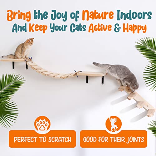 Wooden Cat Wall Shelves with Stairs