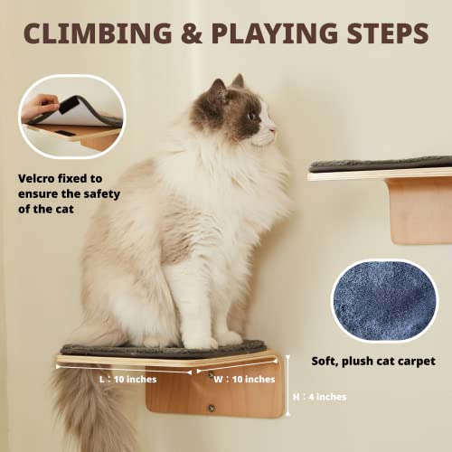 Wooden Wall-Mounted Cat Stairs with Scratching Mat