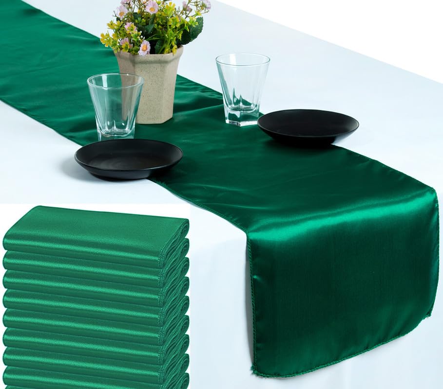 Pack of 30 Bright Silk Satin Table Runners - Emerald Green