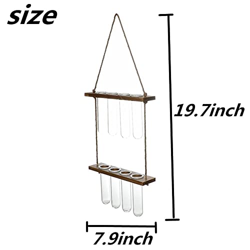 Wall Hanging Planter, 2 Tiered Plant Propagation Stations Plant Terrarium with Wooden Stand, Glass Planter Test Tube Vase for Propagating Hydroponic Plants Home Office Garden Decor-8 Bulb Vase