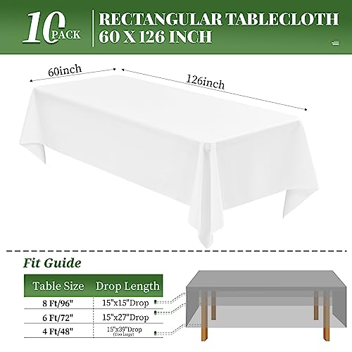 10 Pack White Tablecloth 60x126 Inch for Events
