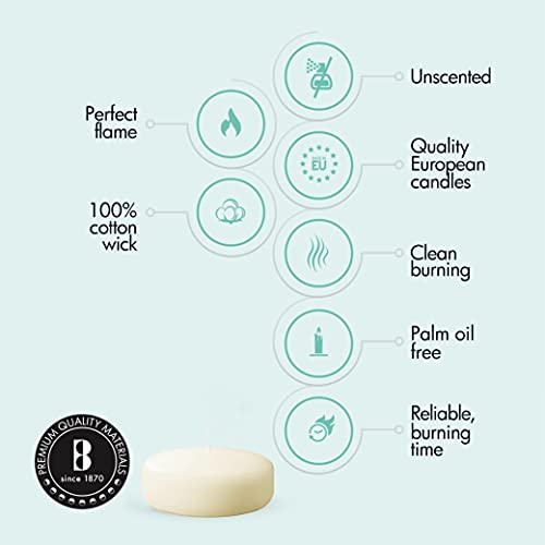 BOLSIUS Ivory Floating Candles 3 inch - 12 Pack Water Candles - Premium European Quality - 8 Hour Clean Burning - No Palm Oil - 0% Animal Fat - Cotton Wick - Centerpiece Decor, Romantic Wedding Events