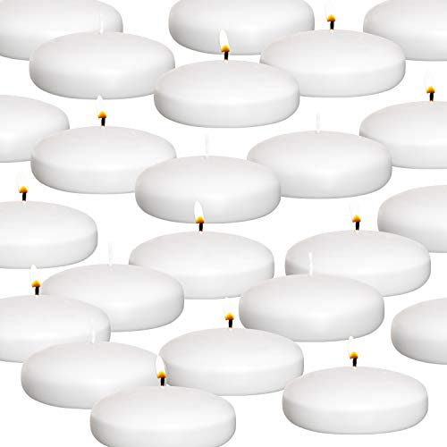 Royal Imports 10 Hour Floating Candles, 3” White Unscented Dripless Wax Discs, for Cylinder Vases, Centerpieces at Wedding, Party, Pool, Holiday (24 Set)