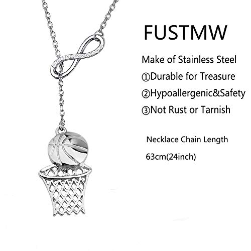 FUSTMW Basketball Necklace Basketball Hoop Pendant Basketball Lover Players Gifts Basketball Jewelry Team Gifts (Basketball Y Necklace)