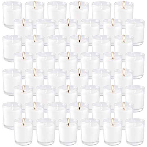 48 White Votive Candles in Clear Glass - Wedding, Event, Garden Gift