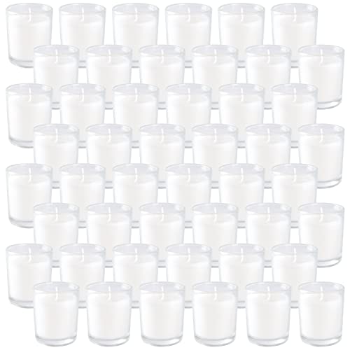 48 White Votive Candles in Clear Glass - Wedding, Event, Garden Gift