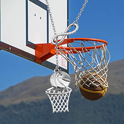 FUSTMW Basketball Necklace Basketball Hoop Pendant Basketball Lover Players Gifts Basketball Jewelry Team Gifts (Basketball Y Necklace)
