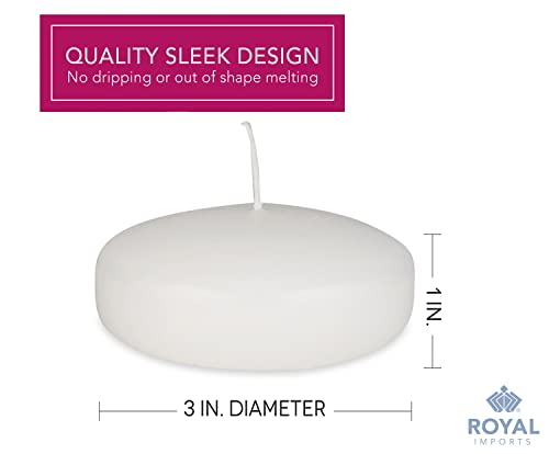 Royal Imports 10 Hour Floating Candles, 3” White Unscented Dripless Wax Discs, for Cylinder Vases, Centerpieces at Wedding, Party, Pool, Holiday (24 Set)