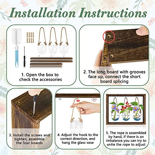 Grovind Plant Propagation Stations, Desktop Air Plant Terrarium with Wooden Stand Propagation Station, Propagator Glass Planters for Hydroponics Plants Home Office Gift for Woman
