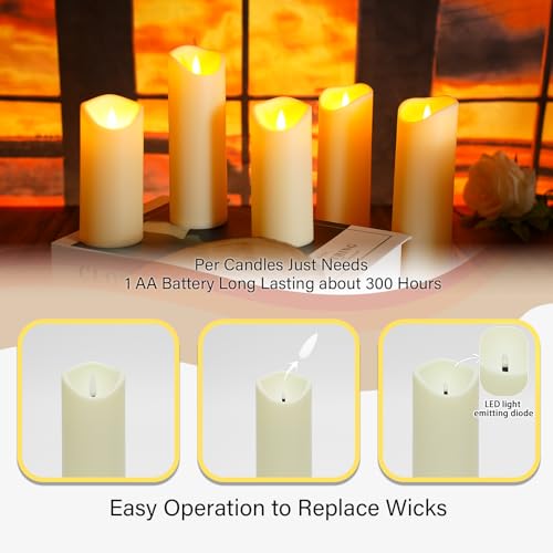 Set of 9 Flickering Flameless LED Pillar Candles