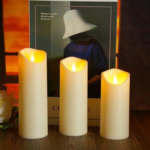 Set of 9 Flickering Flameless LED Pillar Candles