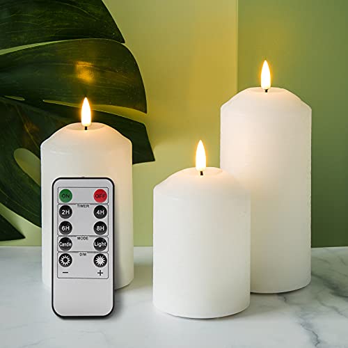 White wax LED candles with remote, set of 3