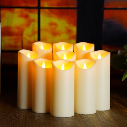 Set of 9 Flickering Flameless LED Pillar Candles