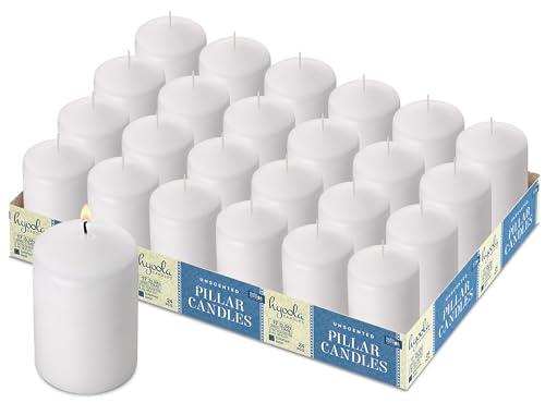 24 Pack White Pillar Candles - European-Made Unscented