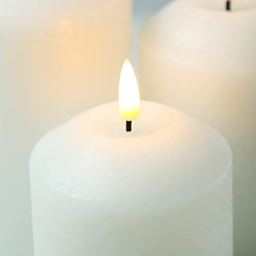 White wax LED candles with remote, set of 3