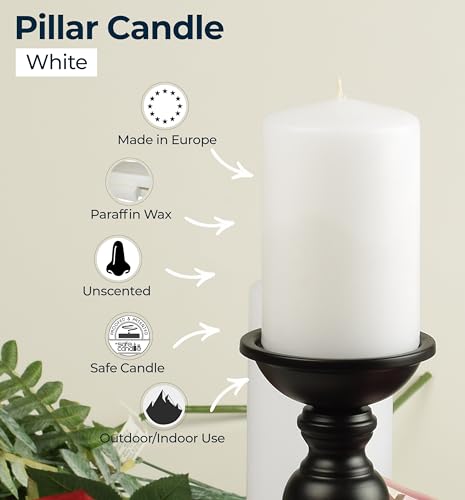 24 Pack White Pillar Candles - European-Made Unscented