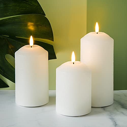 White wax LED candles with remote, set of 3
