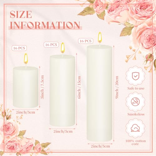 48 Pcs Assorted Ivory Pillar Candle Set