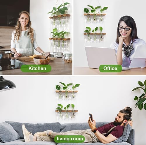 Renmxj Wall Hanging Plant Propagation Station - 6 Bulb Vase 2 Tiered Wooden Stand Plant Terrarium kit, Unique Gardening Gifts for Women Grandma Sister Mom Her Wife and Friends