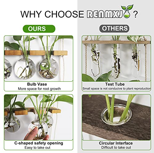 Renmxj Wall Hanging Plant Propagation Station - 6 Bulb Vase 2 Tiered Wooden Stand Plant Terrarium kit, Unique Gardening Gifts for Women Grandma Sister Mom Her Wife and Friends