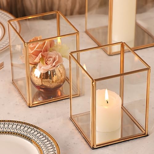 Champagne Gold Glass Hurricane Candle Holders for Weddings