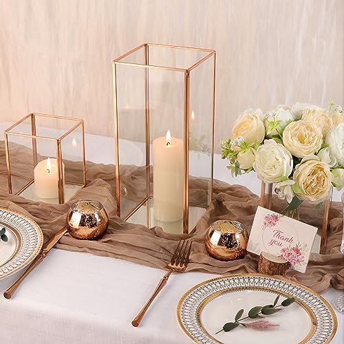 Champagne Gold Glass Hurricane Candle Holders for Weddings