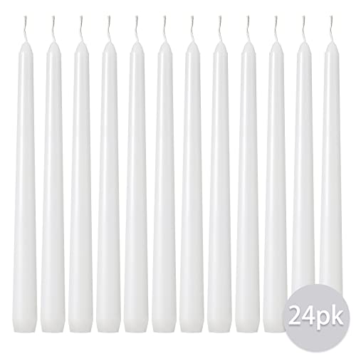 24 White 10 inch Taper Candles, Long Burning