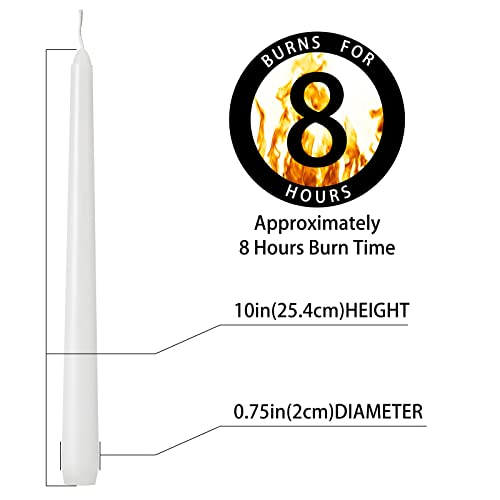 24 White 10 inch Taper Candles, Long Burning