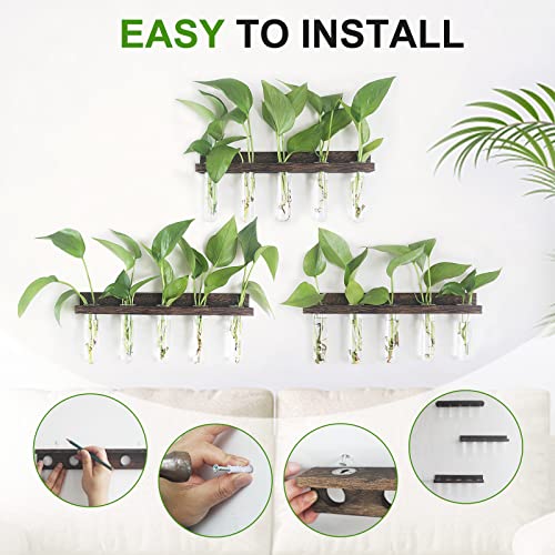 Renmxj Plant Propagation Station Tubes, 3 Tiered Wall Hanging Mini Glass Test Tubes Vase Planter for Hydroponic Home Garden Office Decor, Gardening Gift for Women Plant Lover - Brown