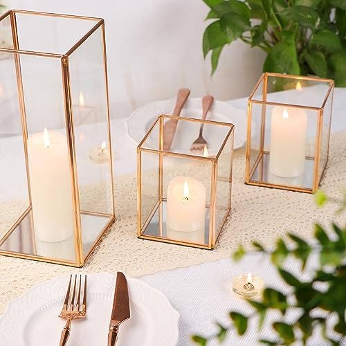 Champagne Gold Glass Hurricane Candle Holders for Weddings