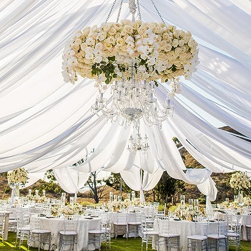 White Chiffon Wedding Arch Ceiling Drapes - Set of 6