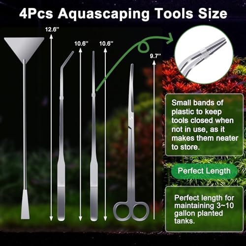 4pcs Aquascaping Tools Kit, Jeimier Aquascape Tools Long Planted Aquarium Tweezers, Scissors, Spatula for Aquarium Plant Tools, Fish Tank Plant Trimming Kit for Beginner Aquascaping, Stainless Steel