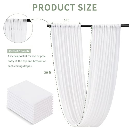 White Chiffon Wedding Arch Ceiling Drapes - Set of 6