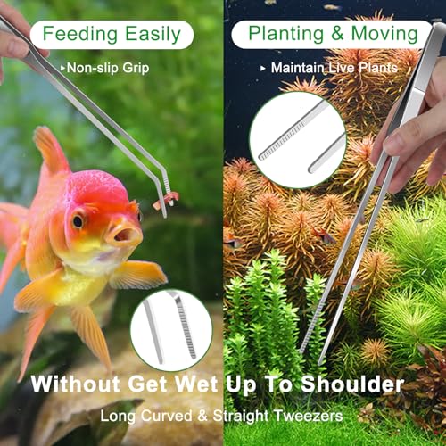 4pcs Aquascaping Tools Kit, Jeimier Aquascape Tools Long Planted Aquarium Tweezers, Scissors, Spatula for Aquarium Plant Tools, Fish Tank Plant Trimming Kit for Beginner Aquascaping, Stainless Steel