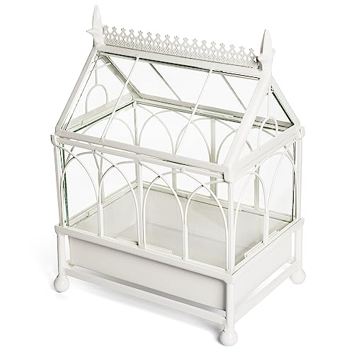 H Potter Glass Terrarium Succulent Planter Wardian Case Plant Container Metal Tabletop Off White