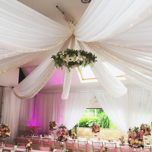 White Chiffon Wedding Arch Ceiling Drapes - Set of 6